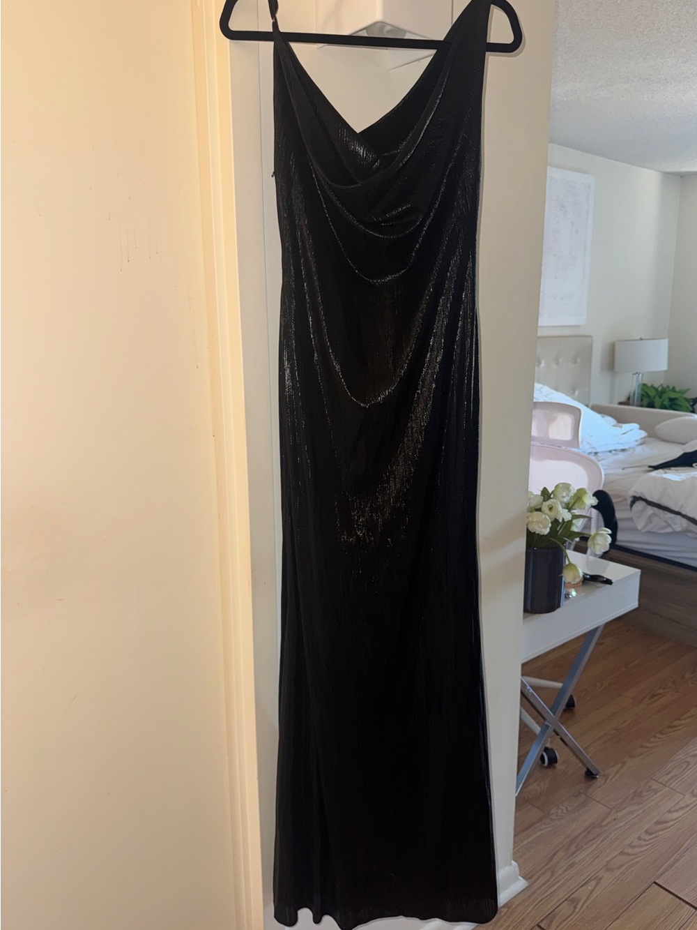 Club L London Black Satin Cowl Maxi Dress